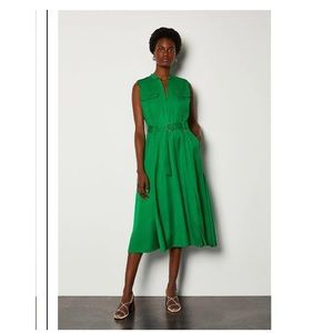 Karen Millen NWT Utility Sleeveless Shirt Dress Size 2 TAN (not green as shown)